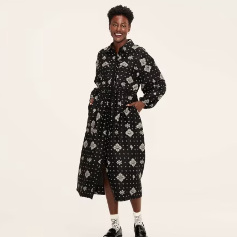 Woolrich Women's Bandana Print Long Sleeve Utility Midi Shirtdress Large